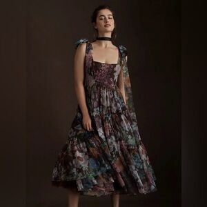 BHLDN Isabella Tiered Square-Neck-A-Line MIDI Dress